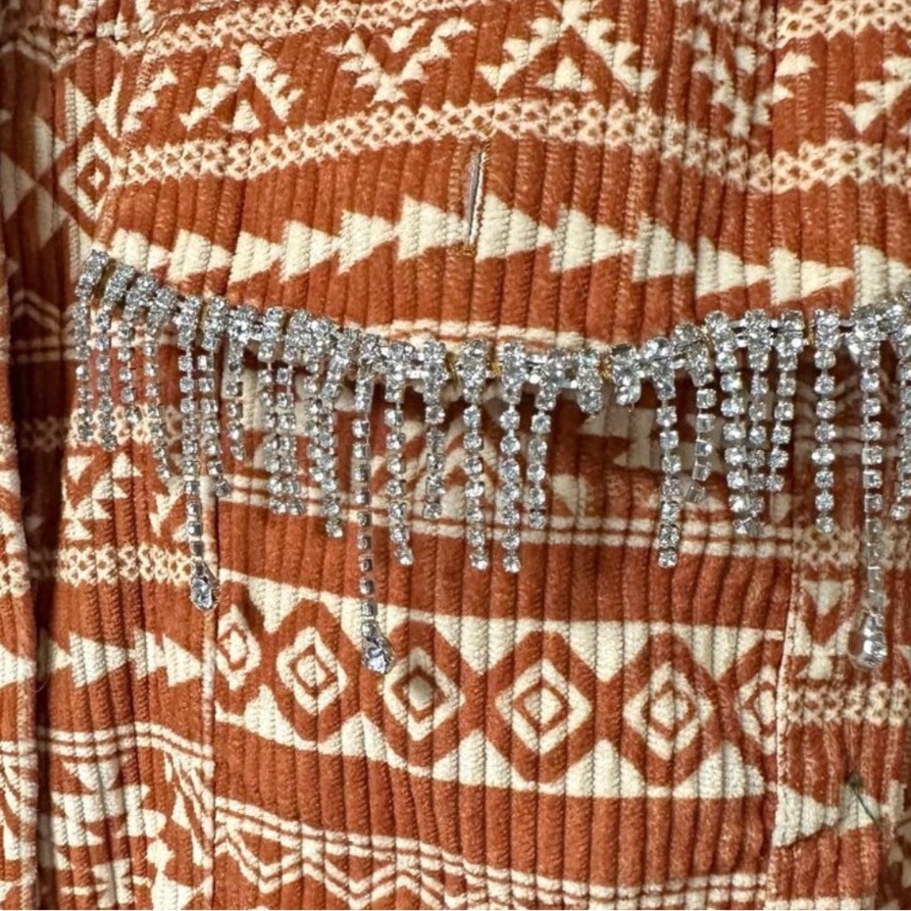 Savannah Jane  Orange and Cream Aztec Patterned  Bling Jean Jacket - Picture 5 of 7